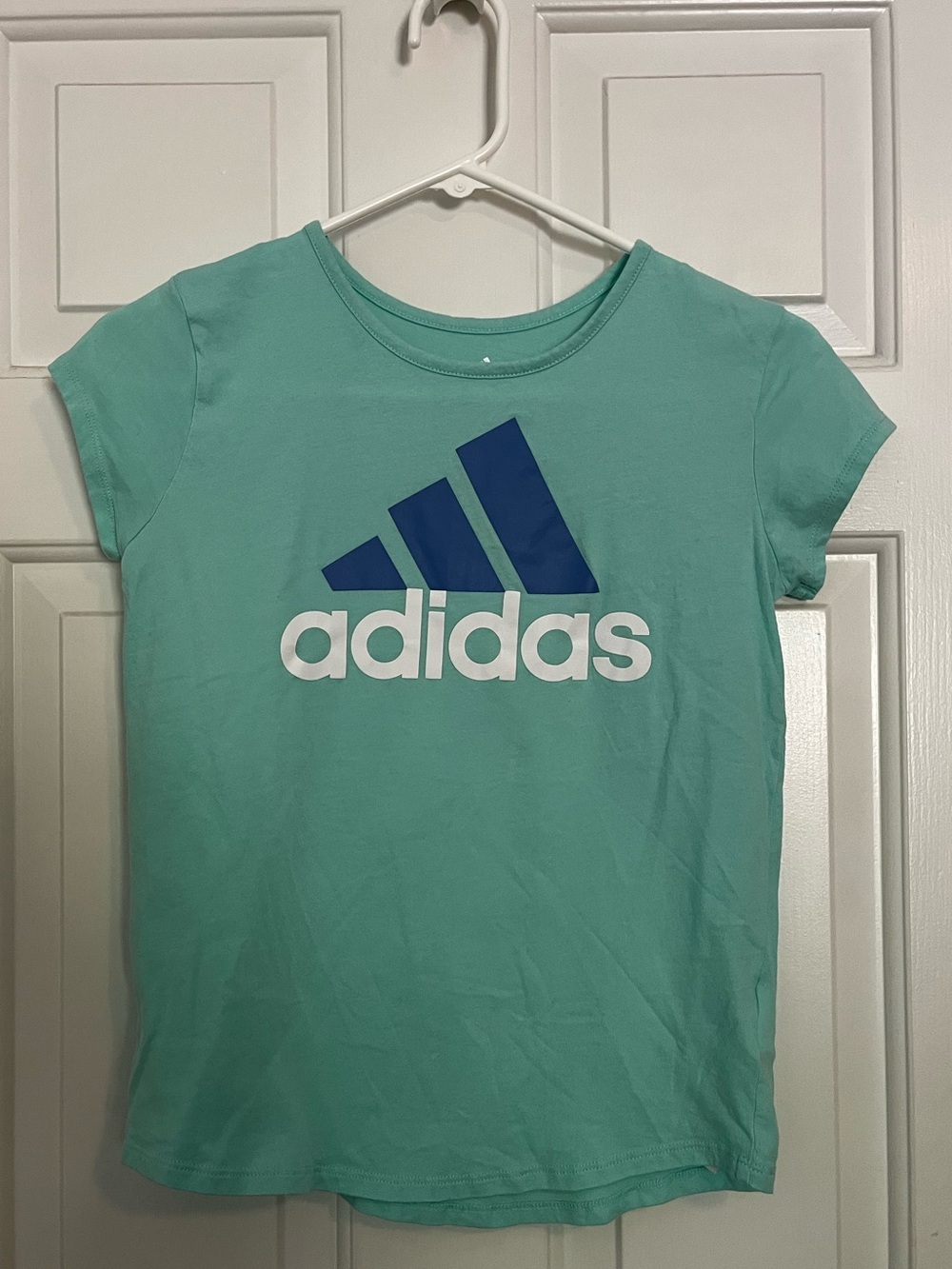 adidas Girls' Aqua Tee with Navy Logo